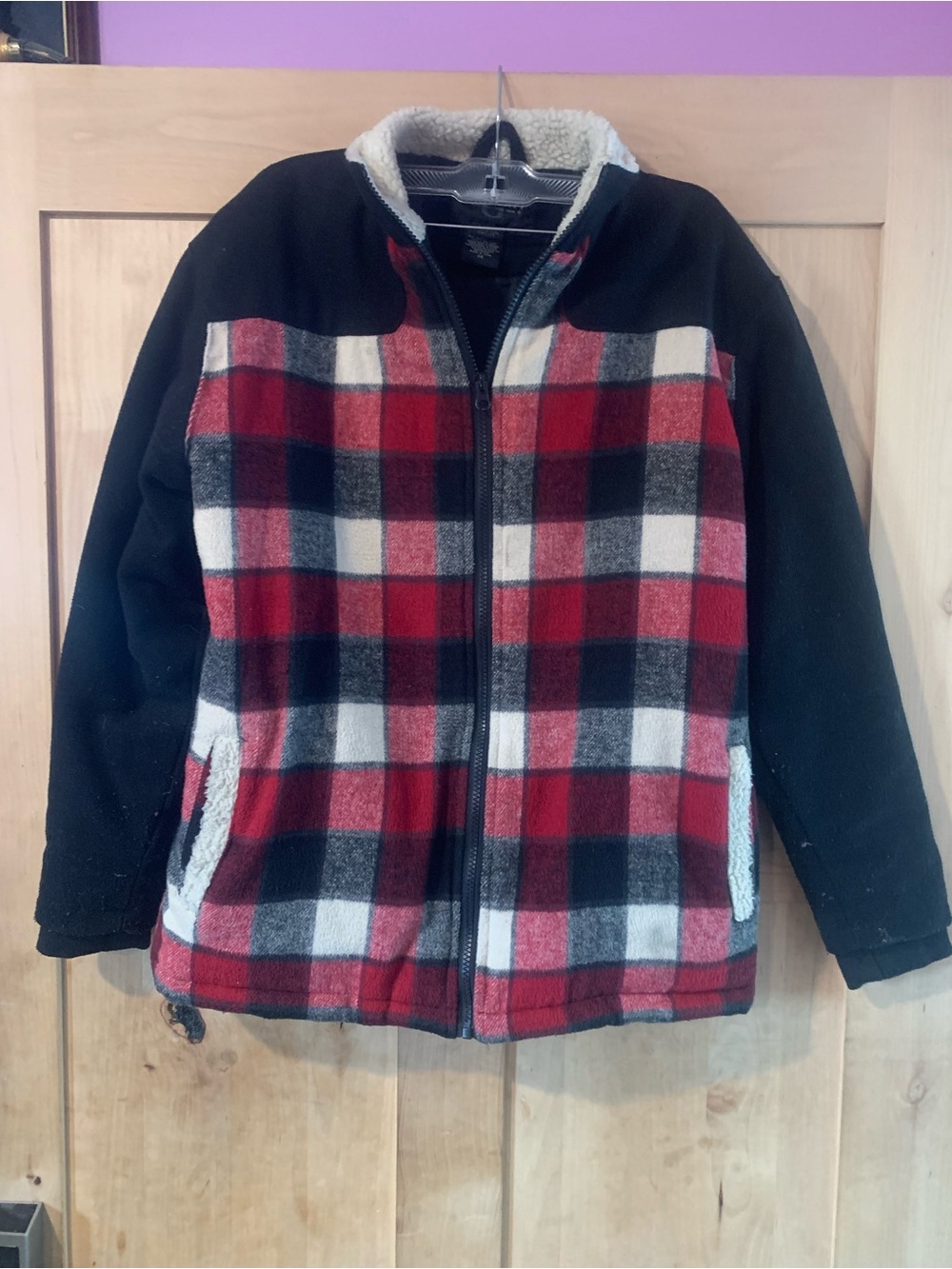 Women’s Gioberti Faux Wool Red Plaid Sherpa-Trim Zip Jacket